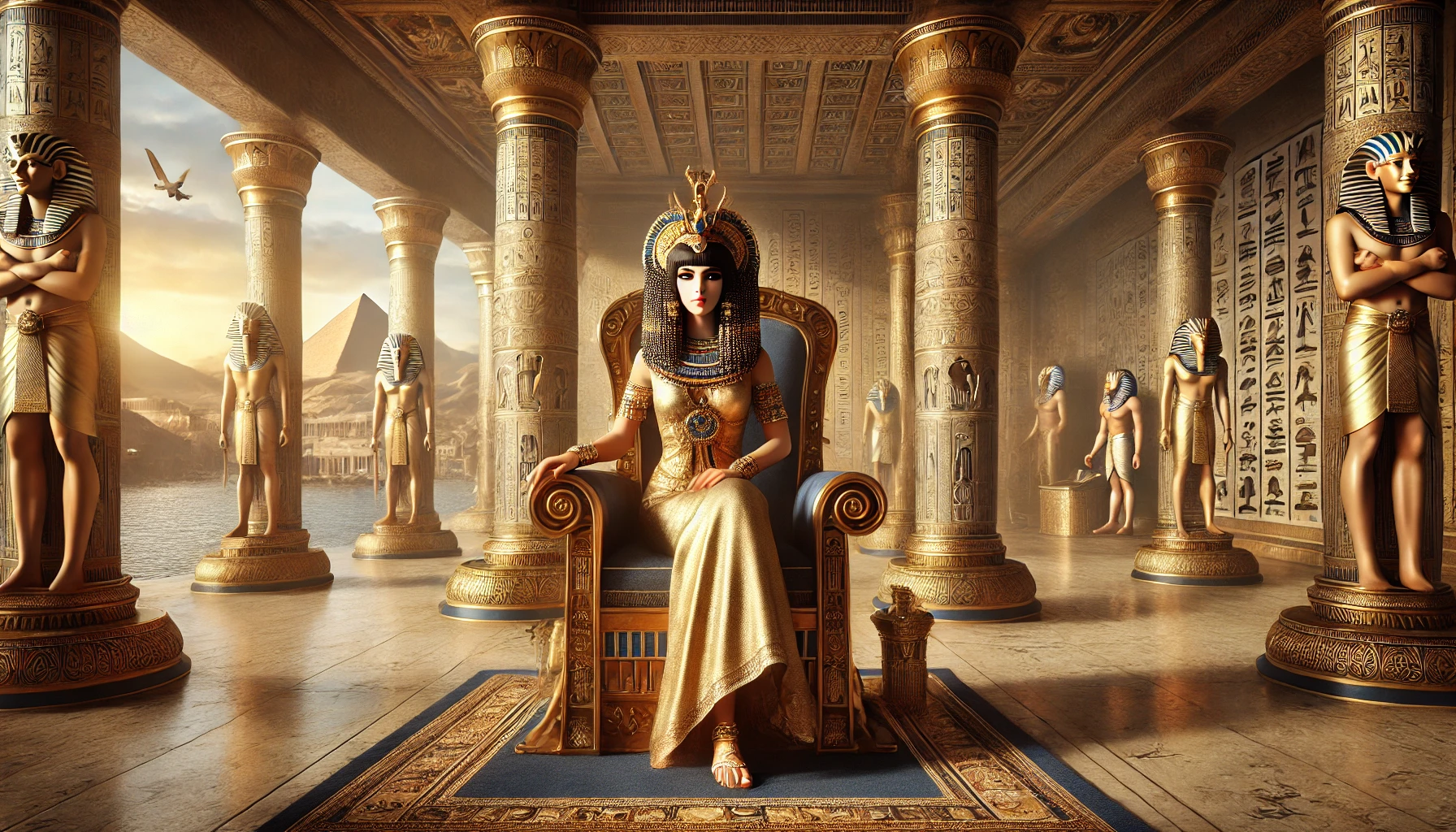 Cleopatra sentada en su trono del antiguo egipto