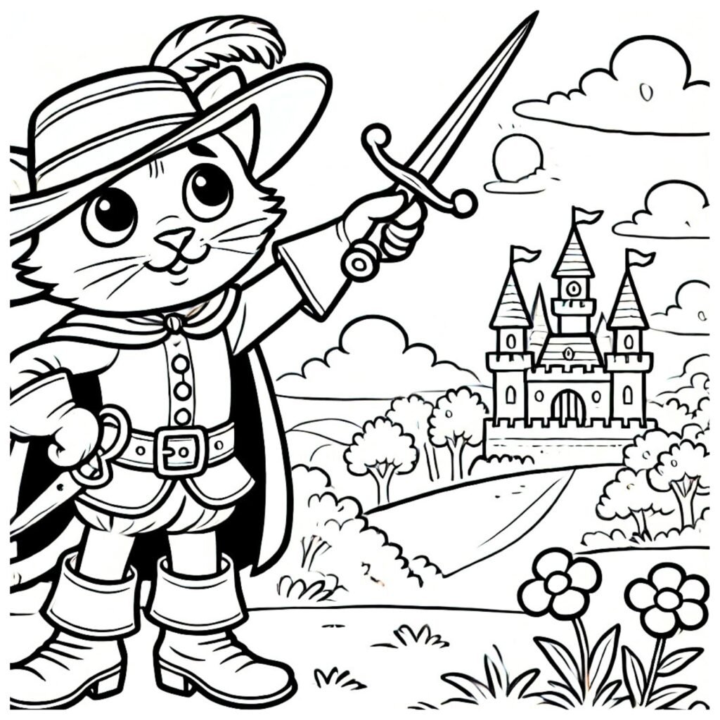 El gato con botas para colorear para niños