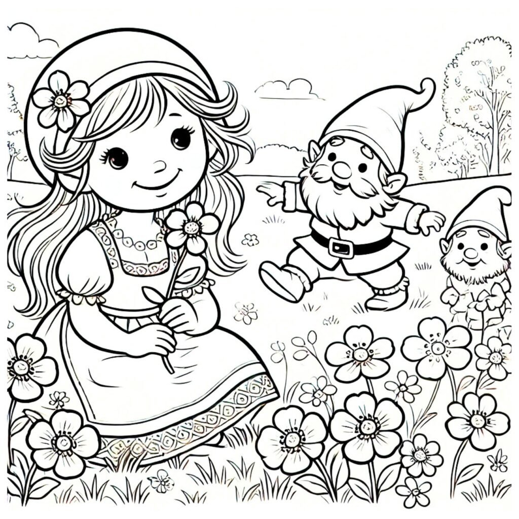 Blancanieves y los siete enanitos para colorear para niños