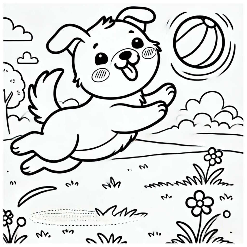 Perrito jugando para colorear