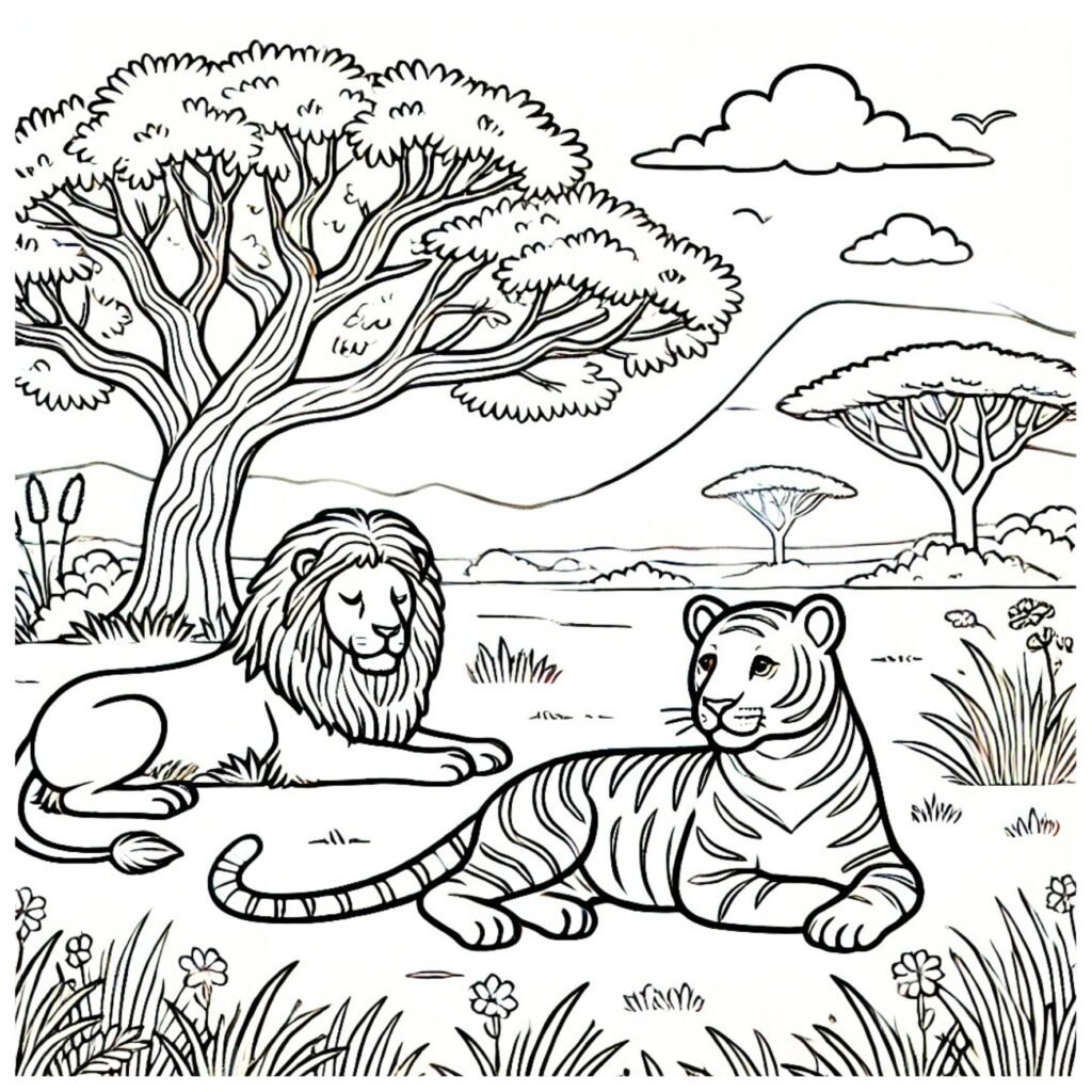 Dibujos para pintar león y tigres