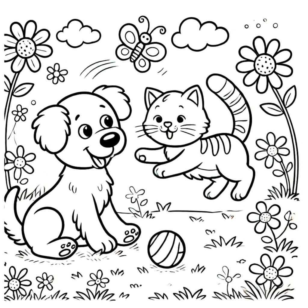 Dibujos para colorear perros y gatos para niños