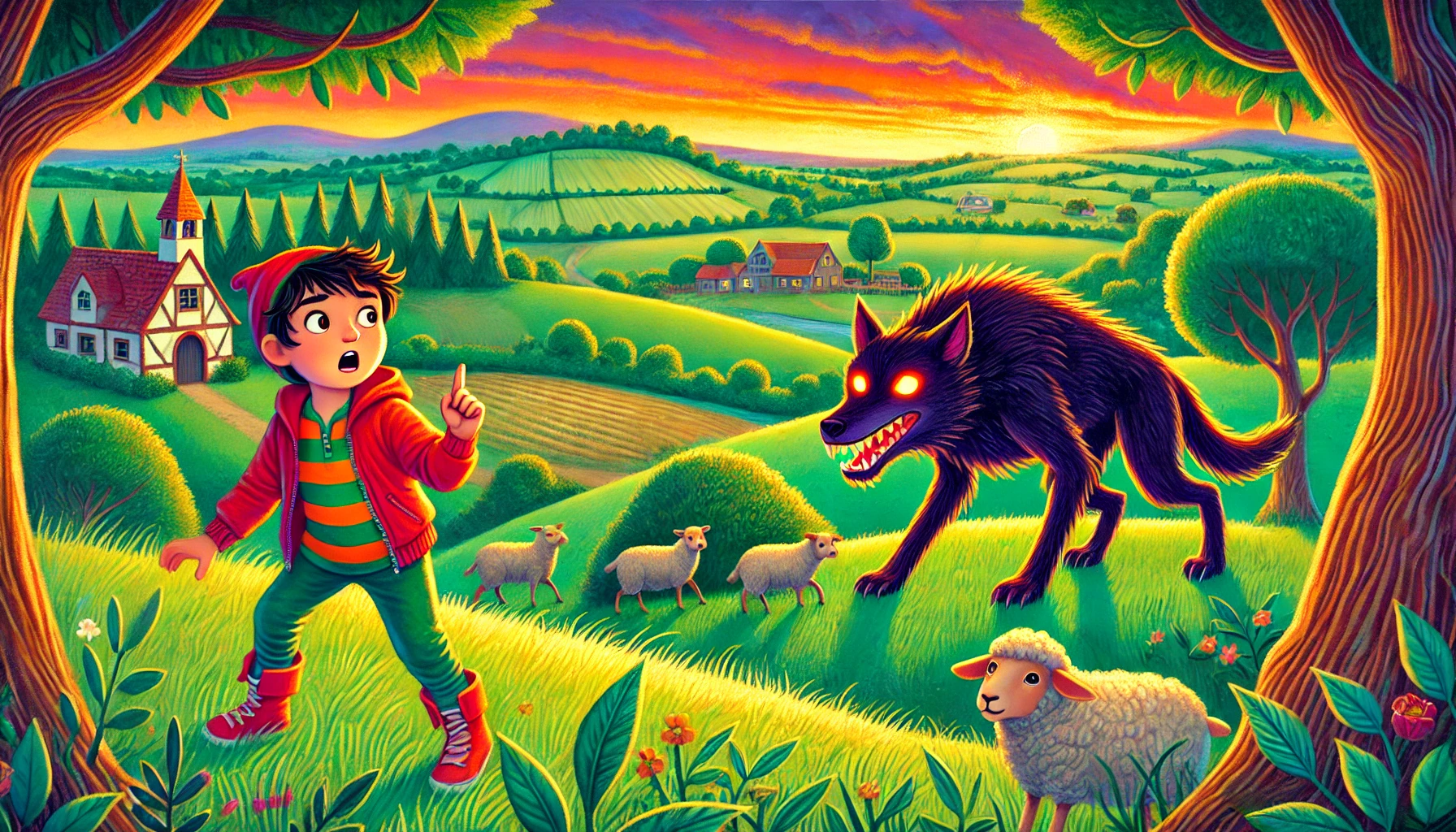 Representación de la fábula de pedro y el lobo para niños de primaria