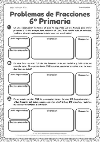problema de fracciones 6 primaria
