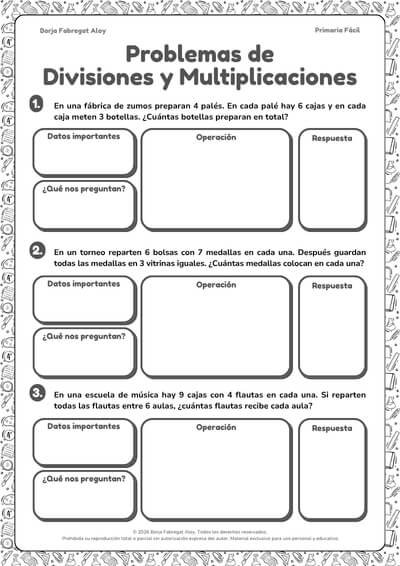 problemas de matemáticas 3 primaria multiplicaciones y divisiones