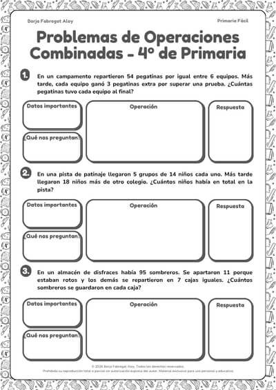 problemas 4 primaria operaciones combinadas