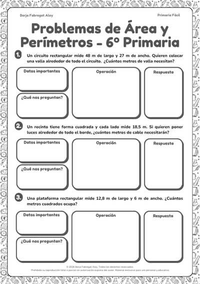problemas áreas y perÍmetros 6 primaria con soluciones pdf