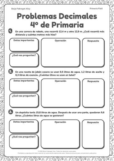 problemas con decimales 4 primaria pdf