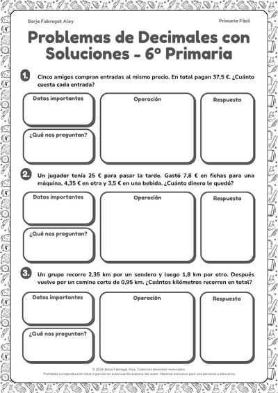 problemas con decimales 6 primaria resueltos