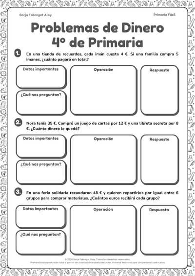problemas con dinero 4 primaria pdf