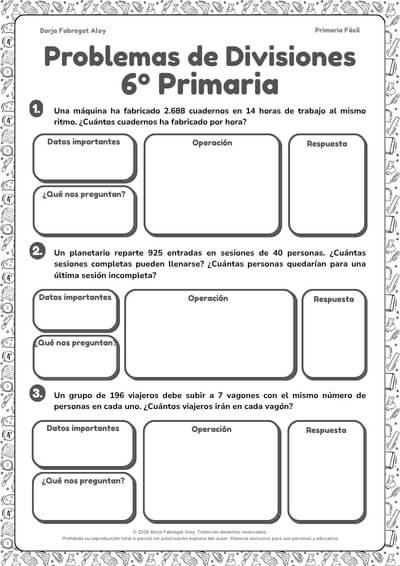 problemas de divisiones 6 primaria
