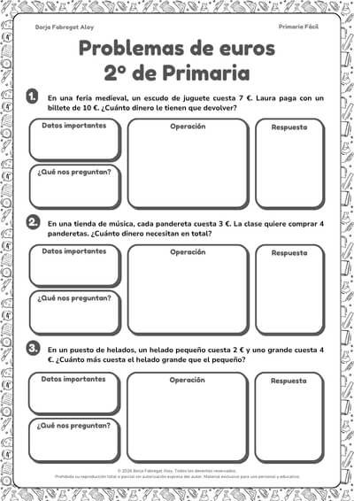 problemas con euros 2 primaria