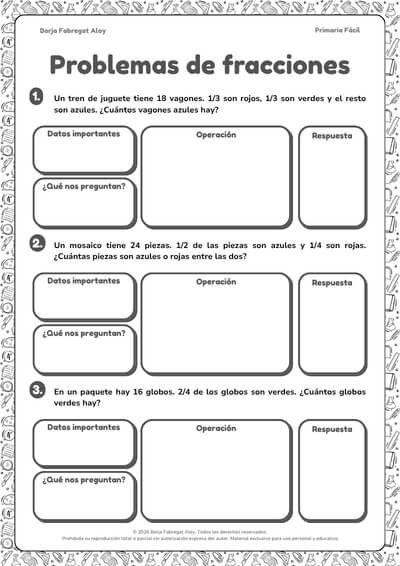problemas con fracciones 3 primaria