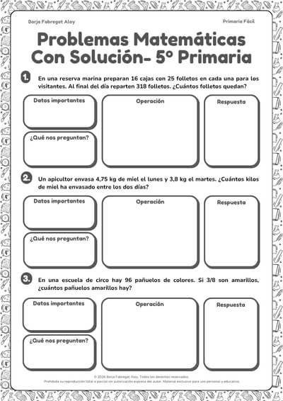 problemas de 5 primaria con soluciones