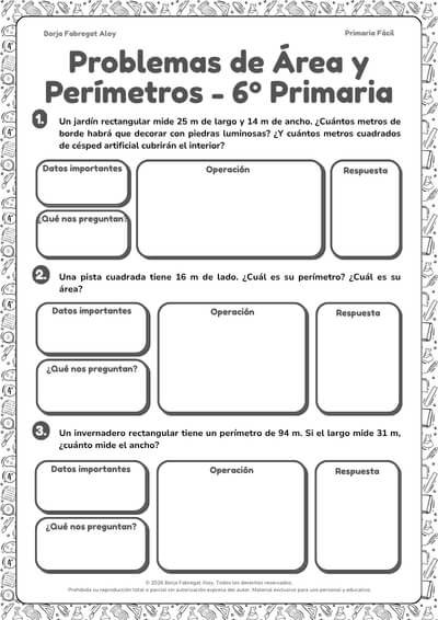 problemas de áreas 6 primaria