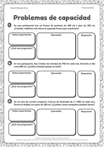 problemas de capacidad 3 primaria pdf