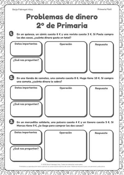 problemas de dinero 2 primaria