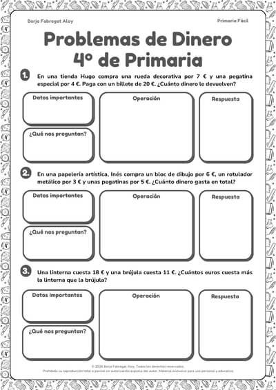 problemas de dinero 4 primaria