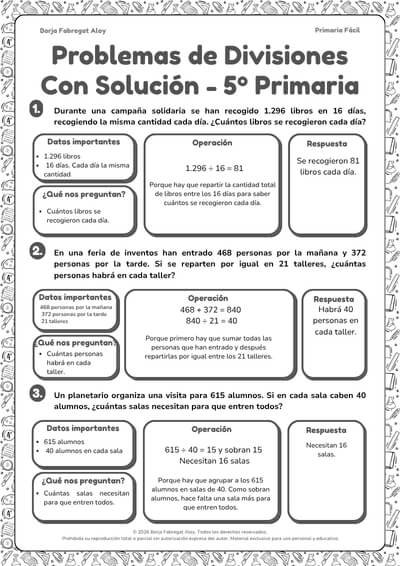 problemas de divisiones 5 primaria con solucion pdf