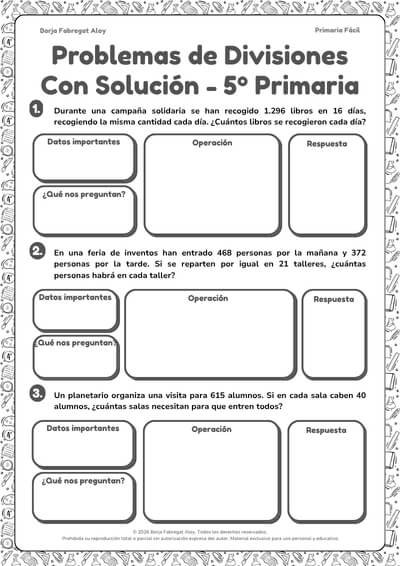 problemas de divisiones 5 primaria con solucion