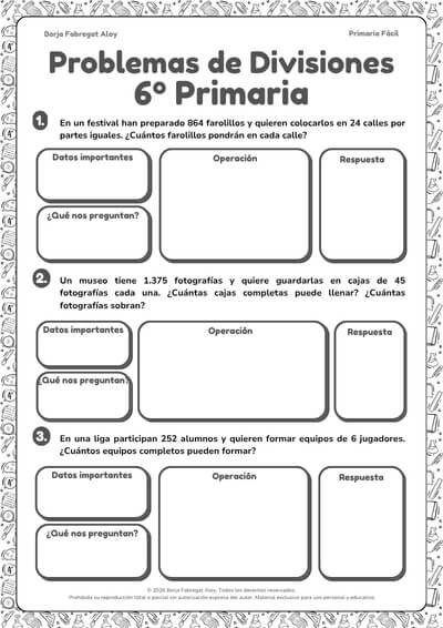problemas con divisiones 6 primaria