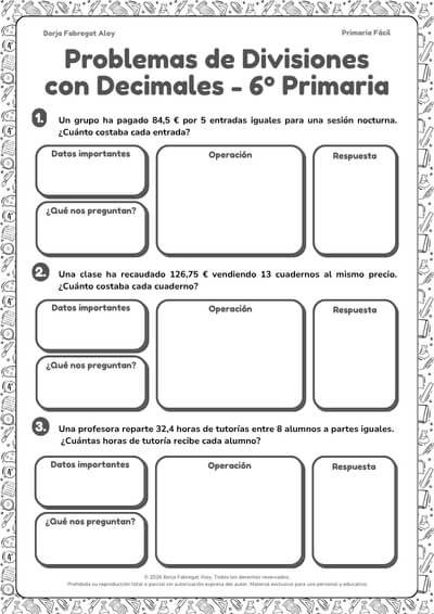problemas de divisiones con decimales 6 primaria pdf