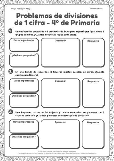 problemas de divisiones de 1 cifra 4 primaria pdf