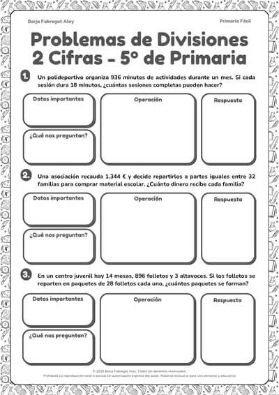 problemas de divisiones de 2 cifras 5 primaria pdf