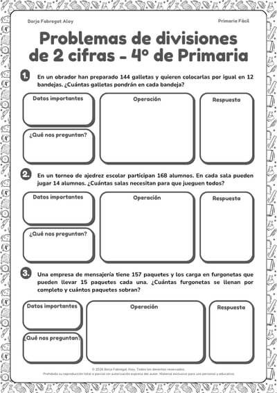 problemas de divisiones de dos cifras 4 primaria