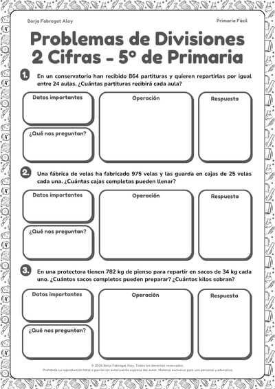problemas de divisiones de dos cifras 5 primaria pdf