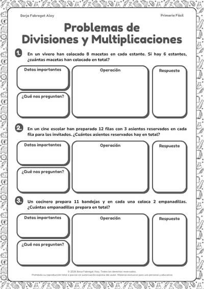 problemas de divisiones y multiplicaciones 3 primaria