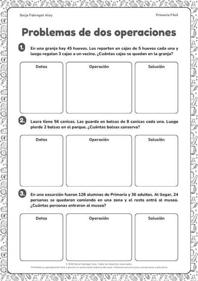 problemas de dos operaciones sumas y restas 3 primaria