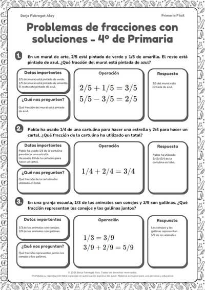 problemas de fracciones 4 primaria con soluciones