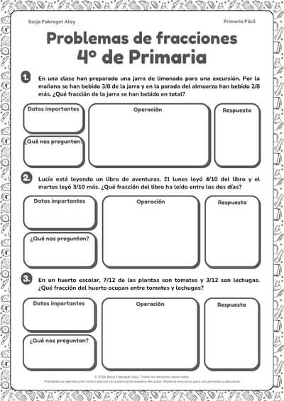problemas de fracciones 4 primaria