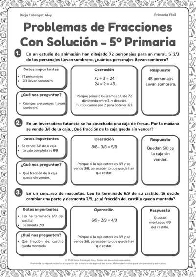 problemas de fracciones 5 primaria con soluciones