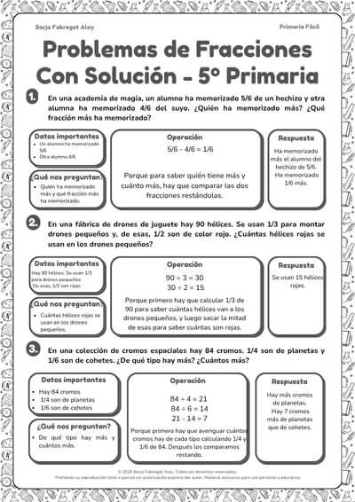 problemas de fracciones 5 primaria resueltos pdf