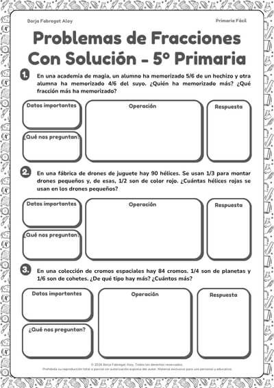 problemas de fracciones 5 primaria resueltos
