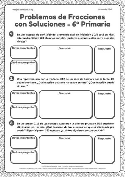 problemas de fracciones 6 primaria con soluciones pdf