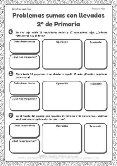 problemas de matematicas de 2 de primaria para imprimir