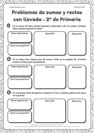 problemas de sumas y restas con llevadas 2o primaria pdf