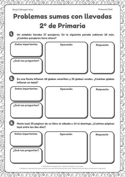 problemas de matemáticas 2 primaria