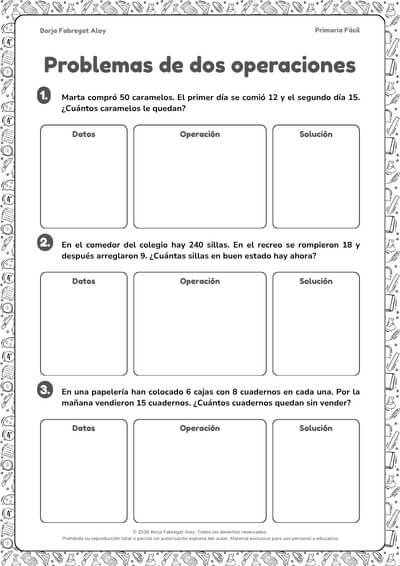 problemas de matemáticas 3 primaria con dos operaciones