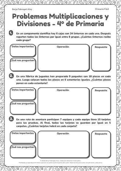 problemas de matemáticas 4 primaria multiplicaciones y divisiones
