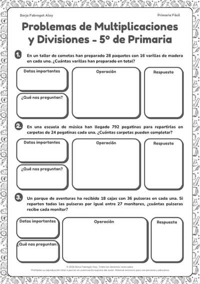 problemas de matemáticas 5 primaria multiplicaciones y divisiones