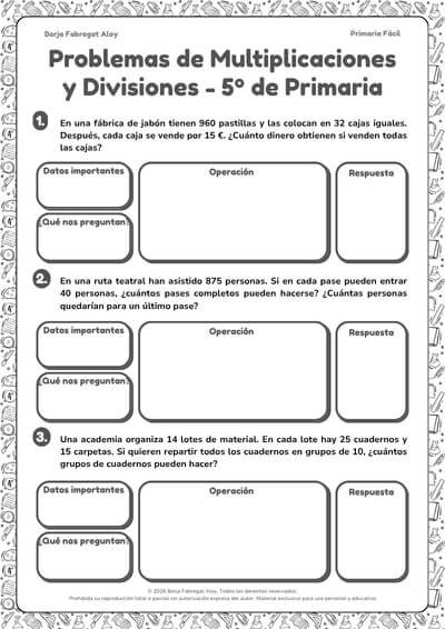 problemas de matemáticas 5 primaria multiplicaciones y divisiones pdf