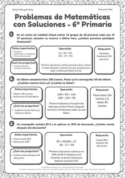 problemas de matemáticas 6 primaria con soluciones pdf