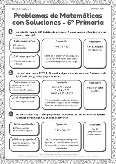 problemas de matematicas 6 primaria con soluciones