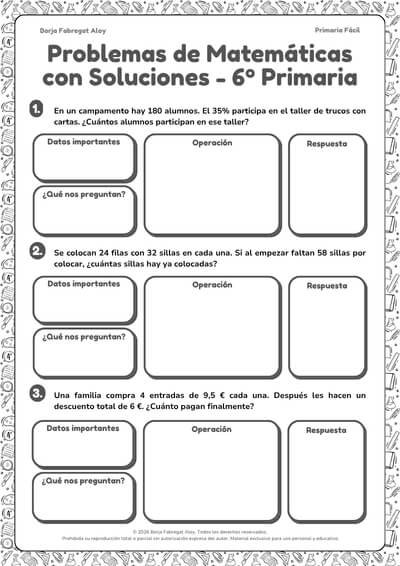 problemas de matematicas 6o primaria con soluciones