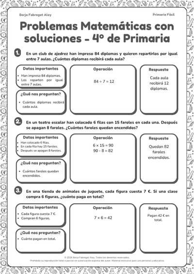 problemas de matematicas de 4 de primaria resueltos