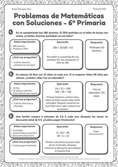 problemas de matematicas de sexto de primaria con soluciones
